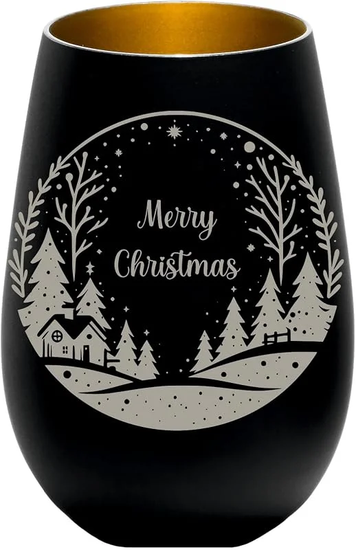 Marke: Bergliebe Windlicht Winterlandschaft, Weihnachten, Merry Christmas, Weihnachtsdeko, Teelichthalter, 12 x 8, 5 cm Pohmer Design (Schwarz-Gold) — Advent und Tisch
